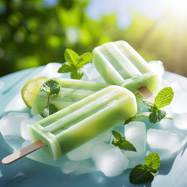 Delicioso helado con menta