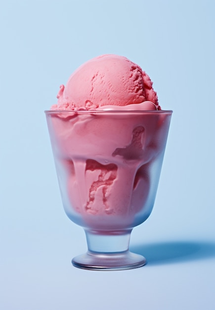 Foto gratuita delicioso helado rosado en taza