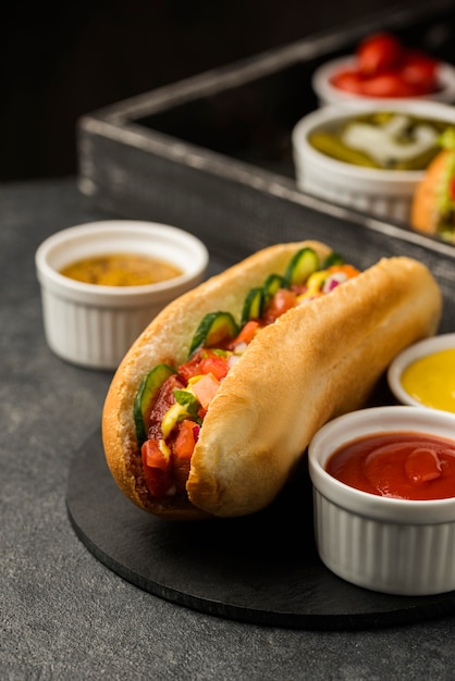 Delicioso hot dog con salsa