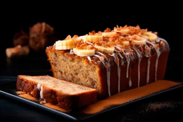 Delicioso pan de plátano en la mesa