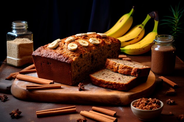 Delicioso pan de plátano en la mesa