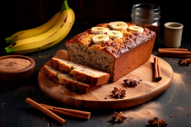 Delicioso pan de plátano en la mesa