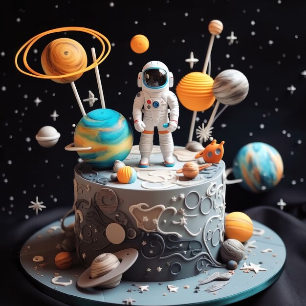 Un delicioso pastel de astronautas en 3D.