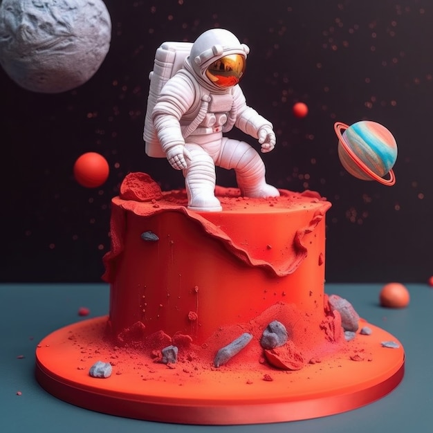 Un delicioso pastel de astronautas en 3D.