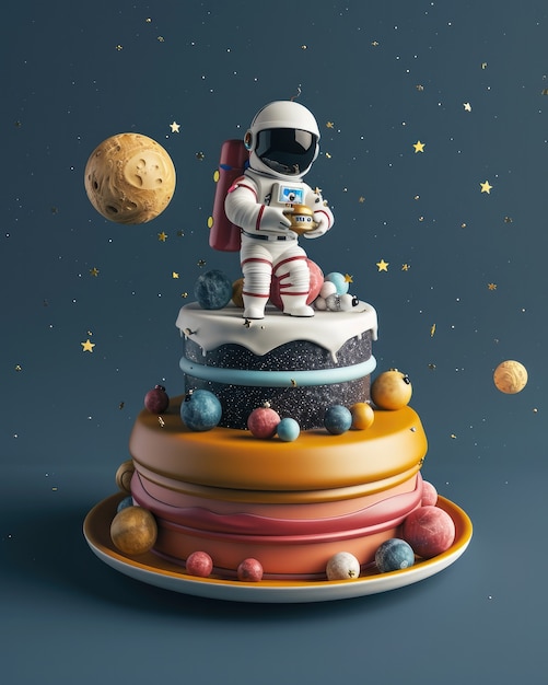 Foto gratuita un delicioso pastel de astronautas en 3d.