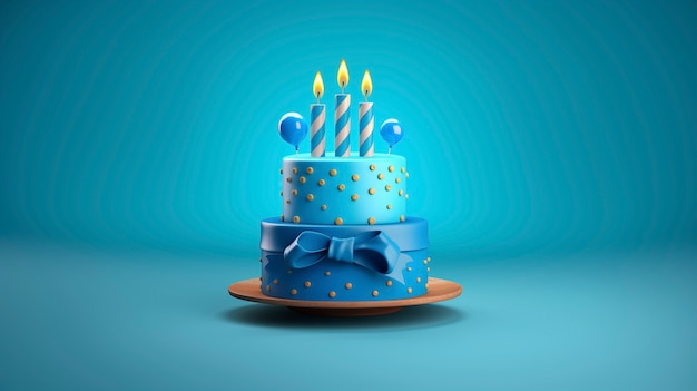 Delicioso pastel de cumpleaños con fondo azul