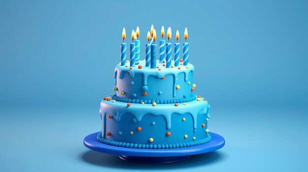 Delicioso pastel de cumpleaños con fondo azul