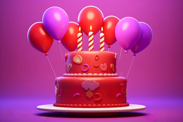 Delicioso pastel de cumpleaños con fondo púrpura