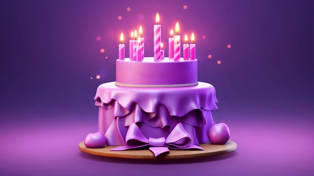 Foto gratuita delicioso pastel de cumpleaños con fondo púrpura