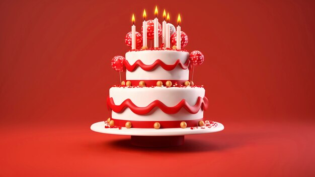 Delicioso pastel de cumpleaños con fondo rojo