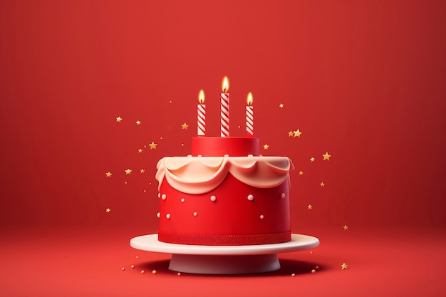 Foto gratuita delicioso pastel de cumpleaños con fondo rojo