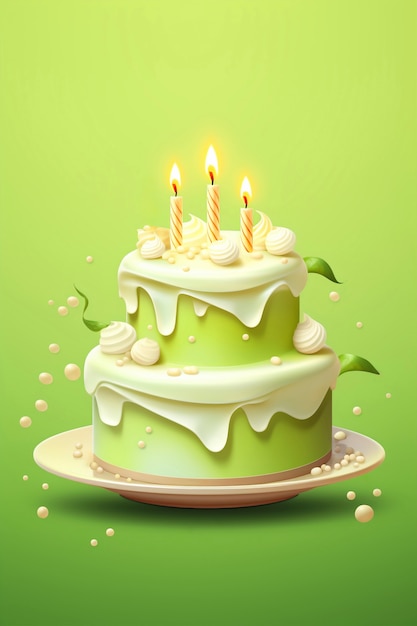 Delicioso pastel de cumpleaños con fondo verde
