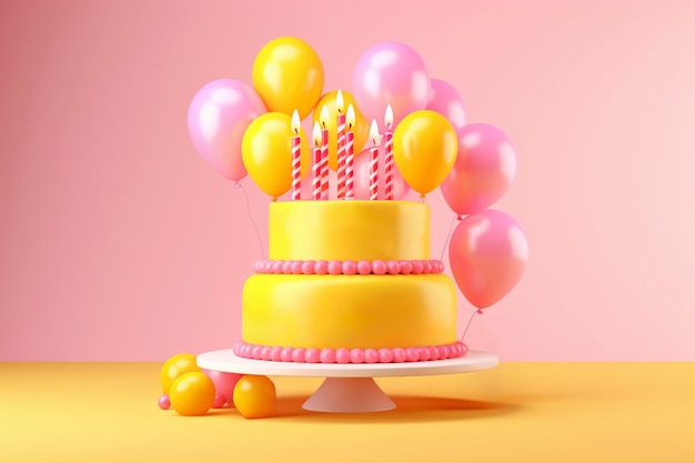 Foto gratuita delicioso pastel de cumpleaños con globos