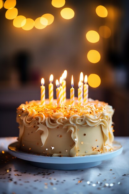Delicioso pastel de cumpleaños con velas