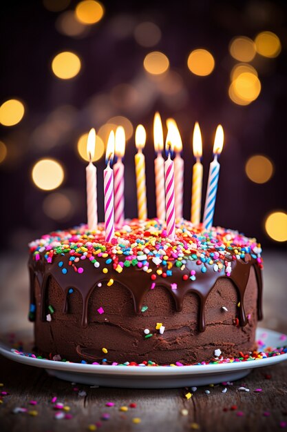 Delicioso pastel de cumpleaños con velas