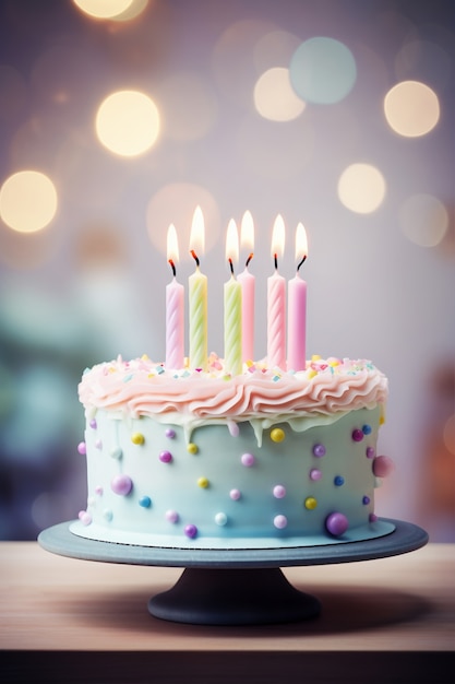 Delicioso pastel de cumpleaños con velas