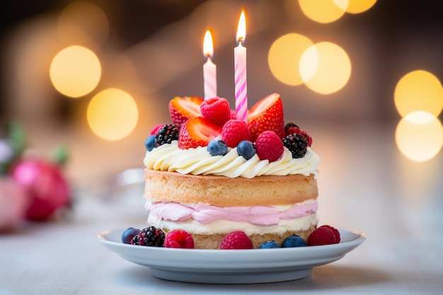 Delicioso pastel de cumpleaños con velas