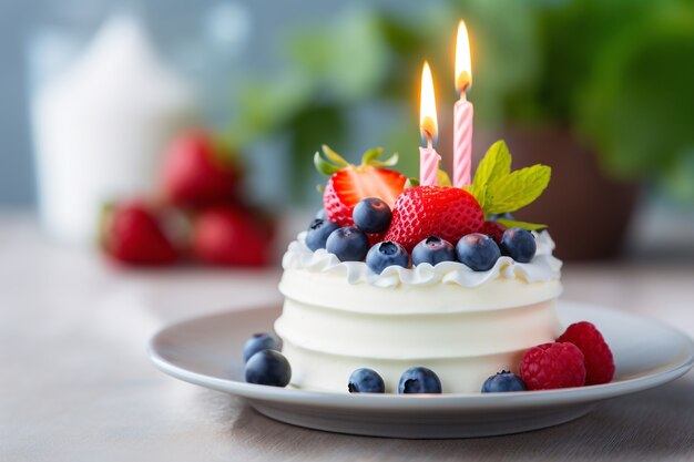 Delicioso pastel de cumpleaños con velas