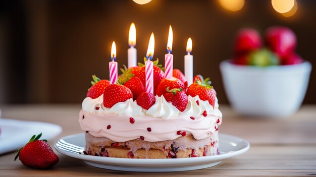 Delicioso pastel de cumpleaños con velas