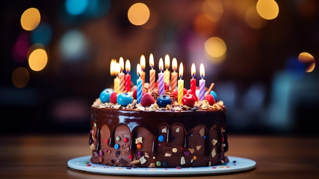 Delicioso pastel de cumpleaños con velas