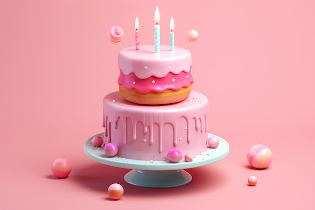 Delicioso pastel de cumpleaños con velas