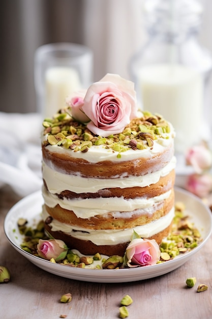 Foto gratuita delicioso pastel con flores