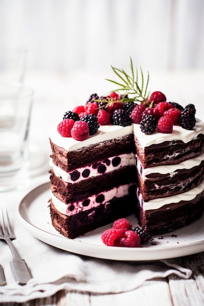 Foto gratuita delicioso pastel con frambuesas y moras