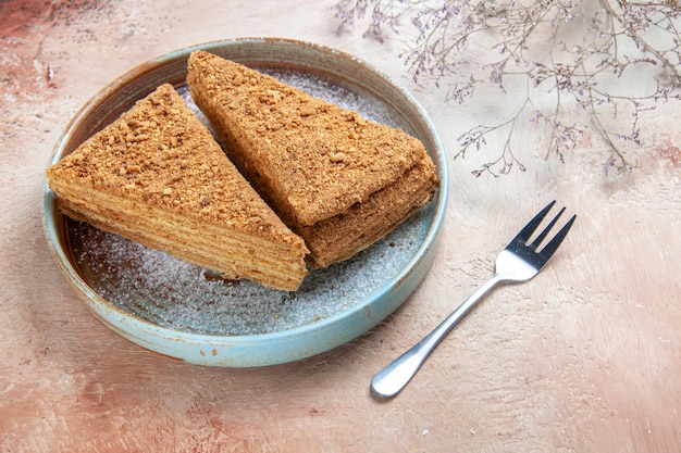 Foto gratuita delicioso pastel de miel dentro de la bandeja en gris