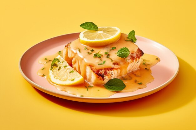 Delicioso pescado mahi mahi de alto ángulo con limón