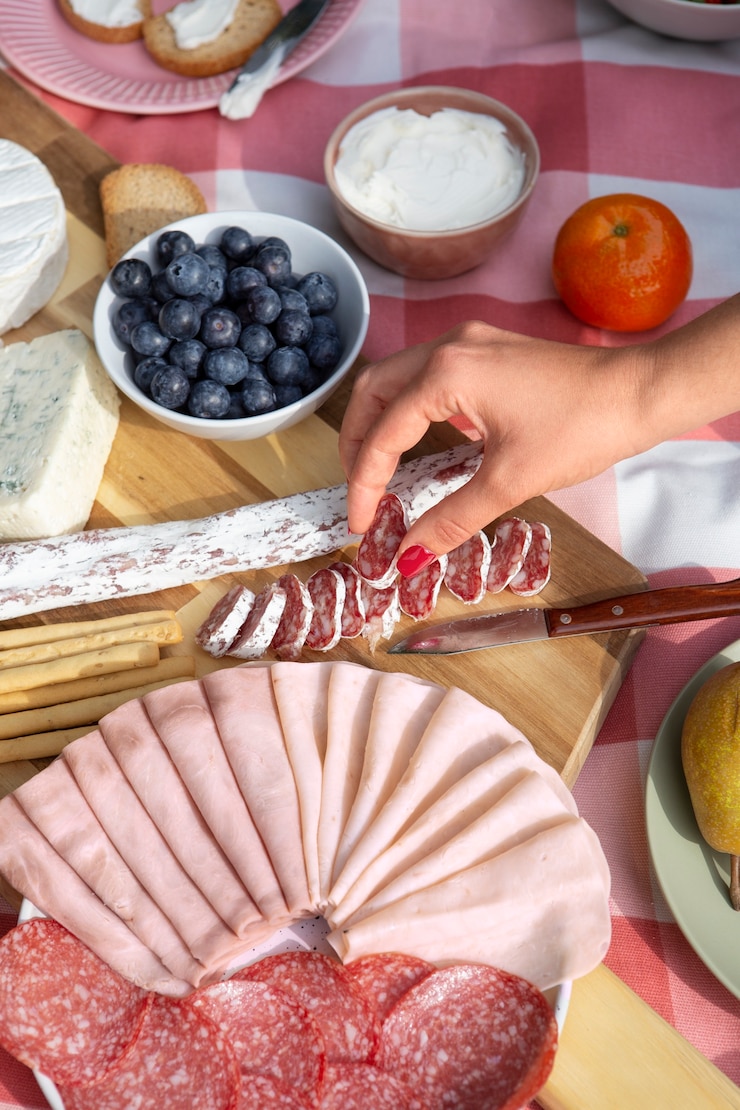 Foto gratuito delicioso picnic bodegón