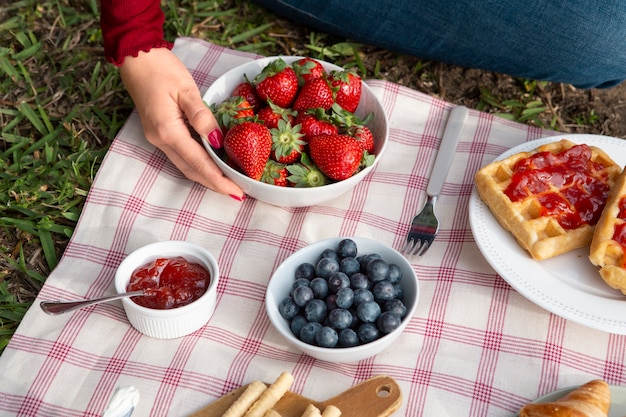 Foto gratuita delicioso picnic bodegón