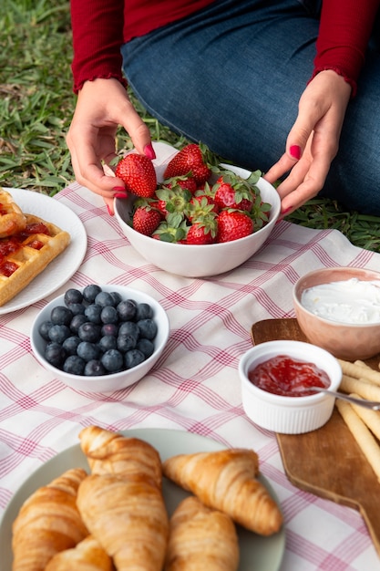 Foto gratuita delicioso picnic bodegón