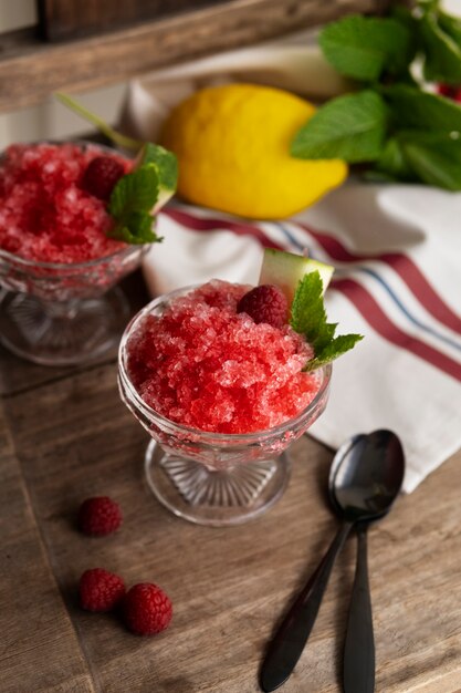 Delicioso postre granizado con sabor a frutas