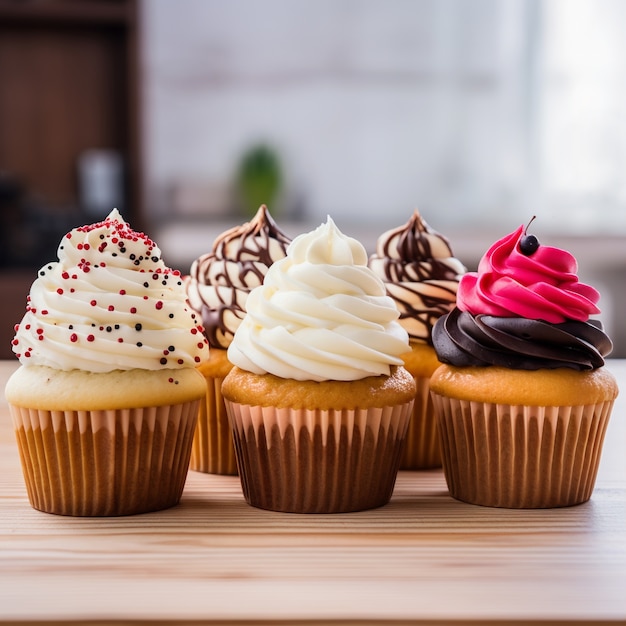 Foto gratuita deliciosos cupcakes con arreglo de glaseado