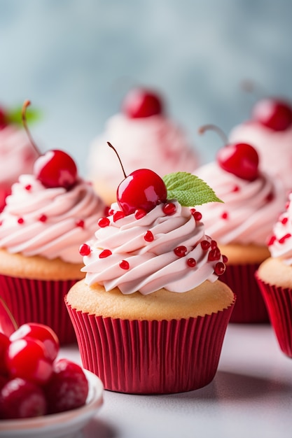 Foto gratuita deliciosos cupcakes con cerezas