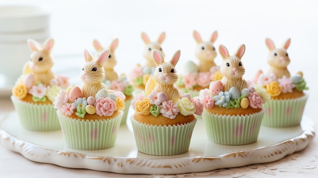Foto gratuita deliciosos cupcakes con conejitos