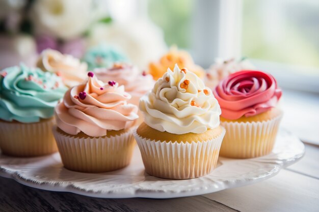 Deliciosos cupcakes con glaseado colorido