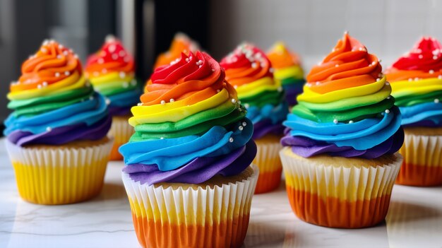 Deliciosos cupcakes con glaseado colorido