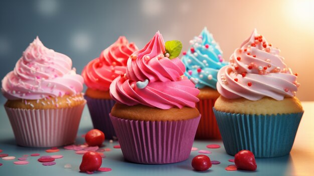 Deliciosos cupcakes con glaseado colorido