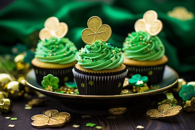 Foto gratuita deliciosos cupcakes con tema del día de san patricio.