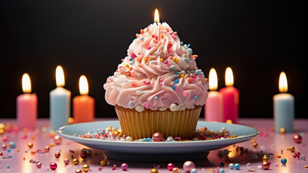 Deliciosos cupcakes con velas encendidas