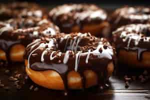 Foto gratuita deliciosos donuts con cobertura de chocolate