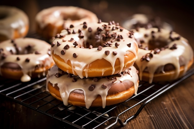 Foto gratuita deliciosos donuts con cobertura de chocolate