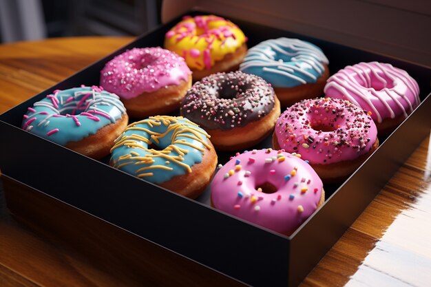 Foto gratuita deliciosos donuts generados por ai.