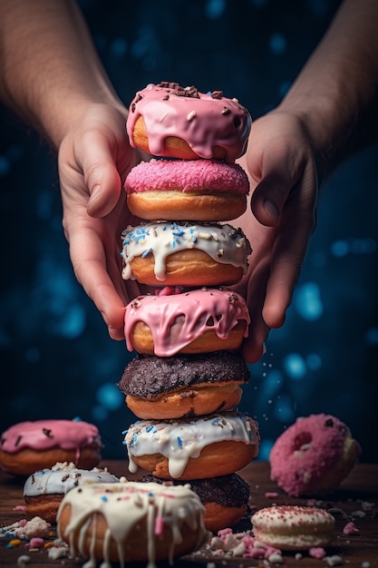 Foto gratuita deliciosos donuts generados por ai.