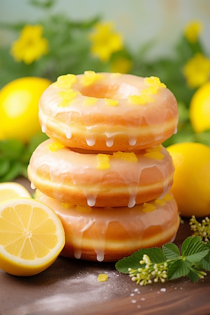 Foto gratuita deliciosos donuts con topping de limón