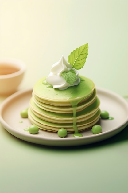 Deliciosos panqueques en 3D de naturaleza muerta