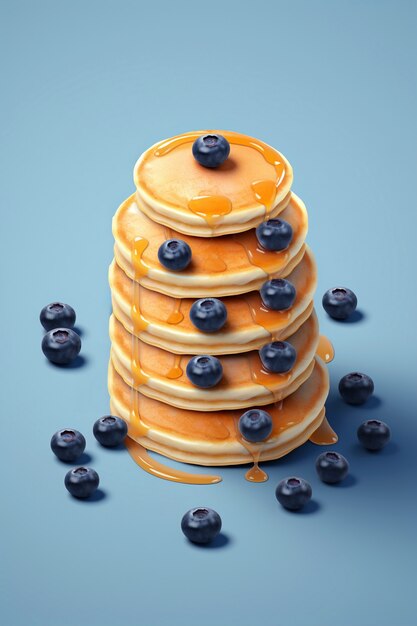 Deliciosos panqueques en 3D de naturaleza muerta