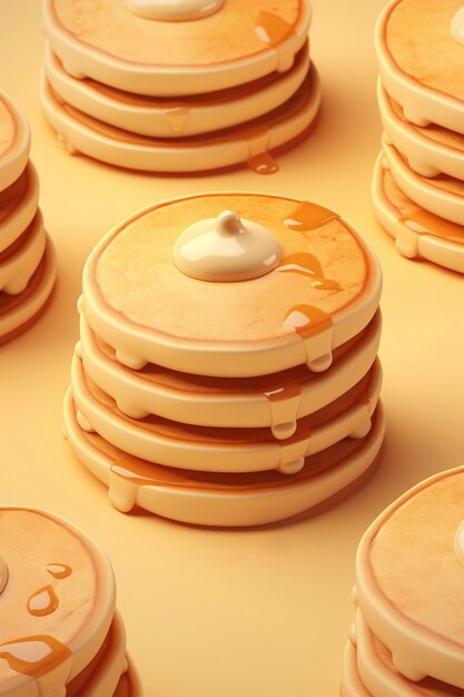 Deliciosos panqueques en 3D de naturaleza muerta