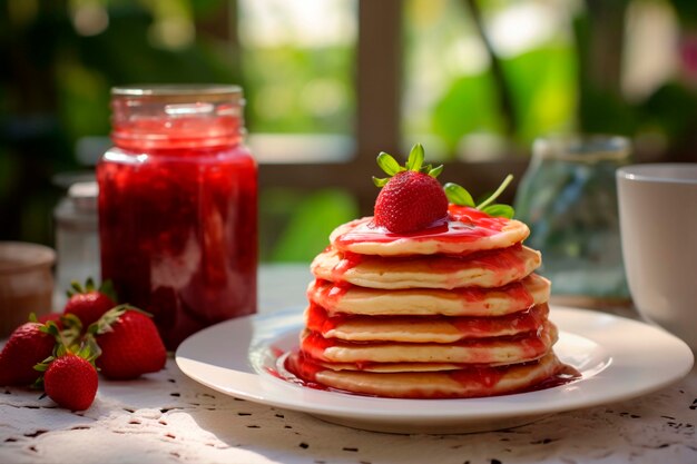 Deliciosos panqueques fotorrealistas con fresas